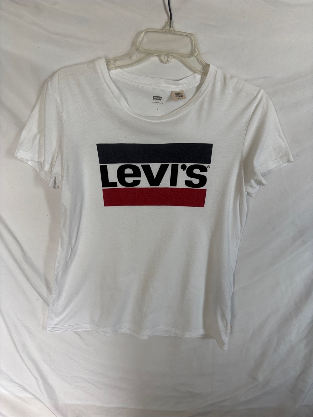 Levi's White Tee with Black and Red Logo Bars